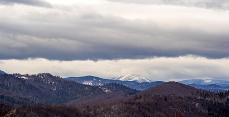 Fototapeta na wymiar Cloudy day in the Carpathians in winter