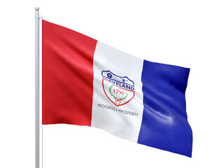 Fototapeta premium Cleveland (city in Ohio state) flag waving on white background, close up, isolated. 3D render