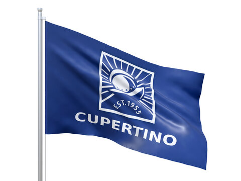 Cupertino (city in California state) flag waving on white background, close up, isolated. 3D render