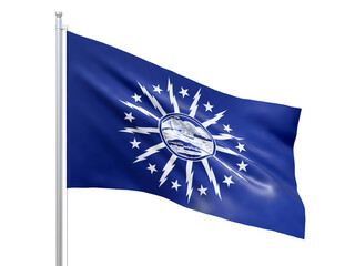 Buffalo (city in New York state) flag waving on white background, close up, isolated. 3D render