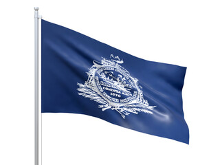 Charleston (city in South Carolina state) flag waving on white background, close up, isolated. 3D render