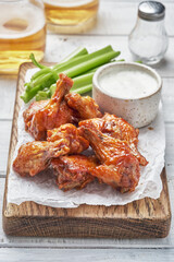 buffalo chicken wings with celery and beer