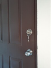 brown door with keys