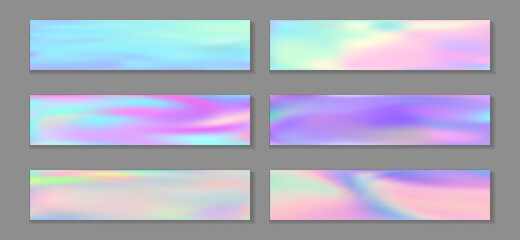 Holographic surreal flyer horizontal fluid gradient mermaid backgrounds vector collection.