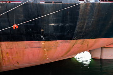 The waterline of the bottom of the ship.