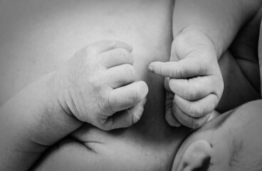 Baby hands in black and White 