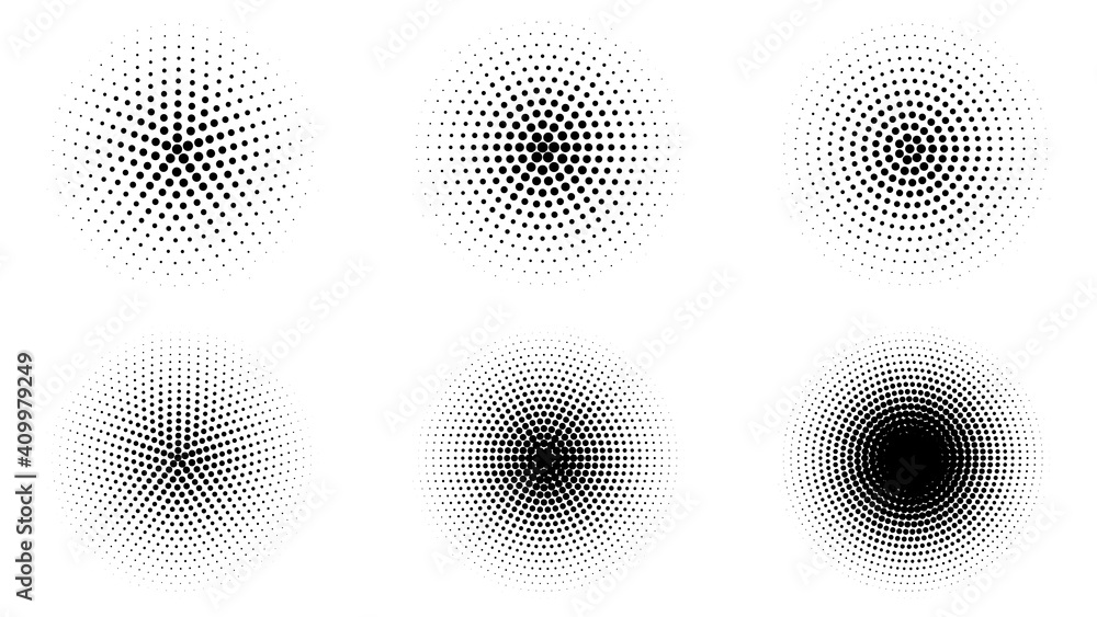 Poster set of halftone circles. abstract dotted background. texture of black dots. monochrome gradient back