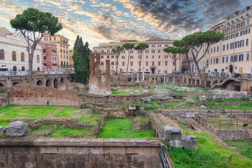 Ancient ruins on Largo di Torre Argentina, Rome, Italy