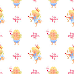 Seamless Wallpapers for Valentine's Day holiday. Vector, pattern. Cupidon.