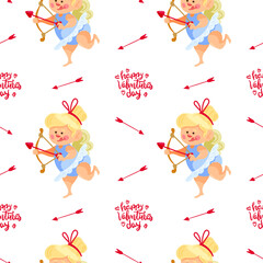 Seamless Wallpapers for Valentine's Day holiday. Vector, pattern. Cupidon.
