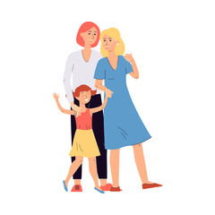 Lgbt couple with daughter a vector flat isolated illustration.