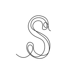 Continuous thin line letter S. vector illustration alphabet symbol with one line, minimalistic simple first letter name icon, logo