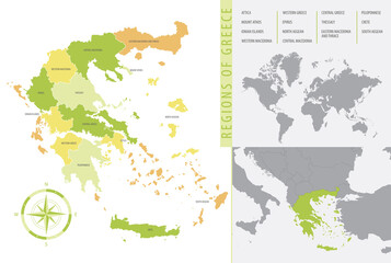 Colored map of Greece with administrative division, detailed vector illustration