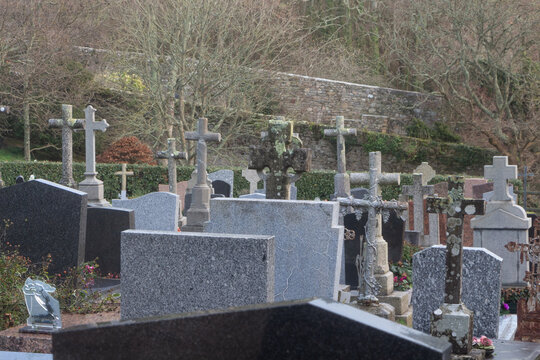 Tombstones in the cemetery of Saint Ildut church in Lanildut