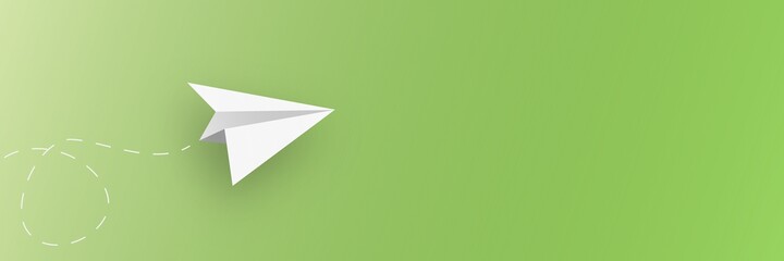 Paper Plane Background Banner Office Horizontal Green.