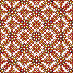 Bright oriental arabesque made of curly stars in reds and browns. Seamless pattern on a white background.