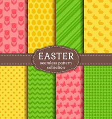 Easter backgrounds set. Collection of seamless patterns. Vector.