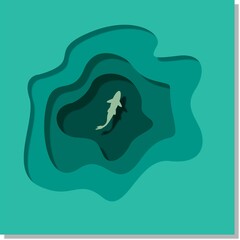 Creative conceptual vector illustration. underwater cave with fish imitation paper.