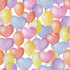 Fototapeta na wymiar Seamless watercolor pattern with air balloons.