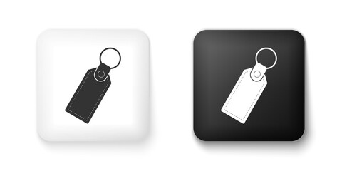 Black and white Rectangular key chain with ring for key icon isolated on white background. Square button. Vector.