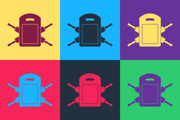 Pop art Cutting board and rolling pins icon isolated on color background. Kitchen utensils and equipment. Vector.