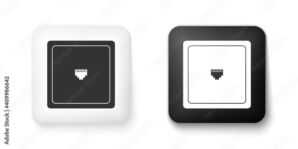 Poster black and white ethernet socket sign. network port - cable socket icon isolated on white background.