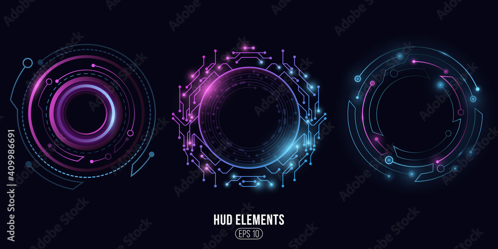 Fototapete futuristic round glowing hud elements. artificial intelligence. virtual graphic touch user interface