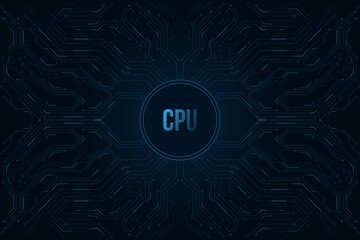 Futuristic fingerprint biometric data security. Big data CPU. Glowing blue HUD round element. Scan user. Touch screen panel. Computer circuit board pattern. Vector illustration.
