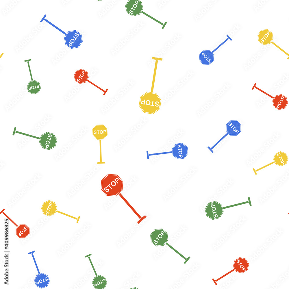 Poster color stop icon isolated seamless pattern on white background. traffic regulatory warning stop symbo
