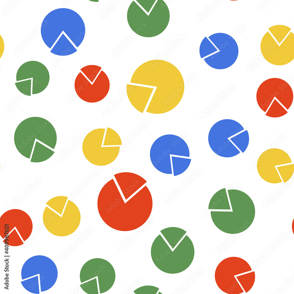 Poster color pie chart infographic icon isolated seamless pattern on white background. presentation graph s