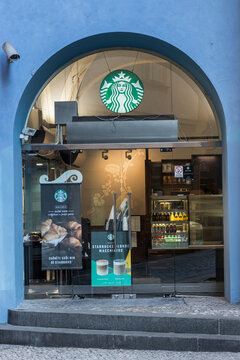 Starbucks coffee branch at Old Town Square on February 1st, 2020 in Prague, Czech Republic.