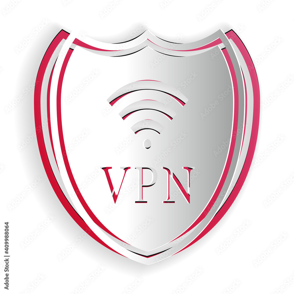 Poster paper cut shield with vpn and wifi wireless internet network icon isolated on white background. vpn 