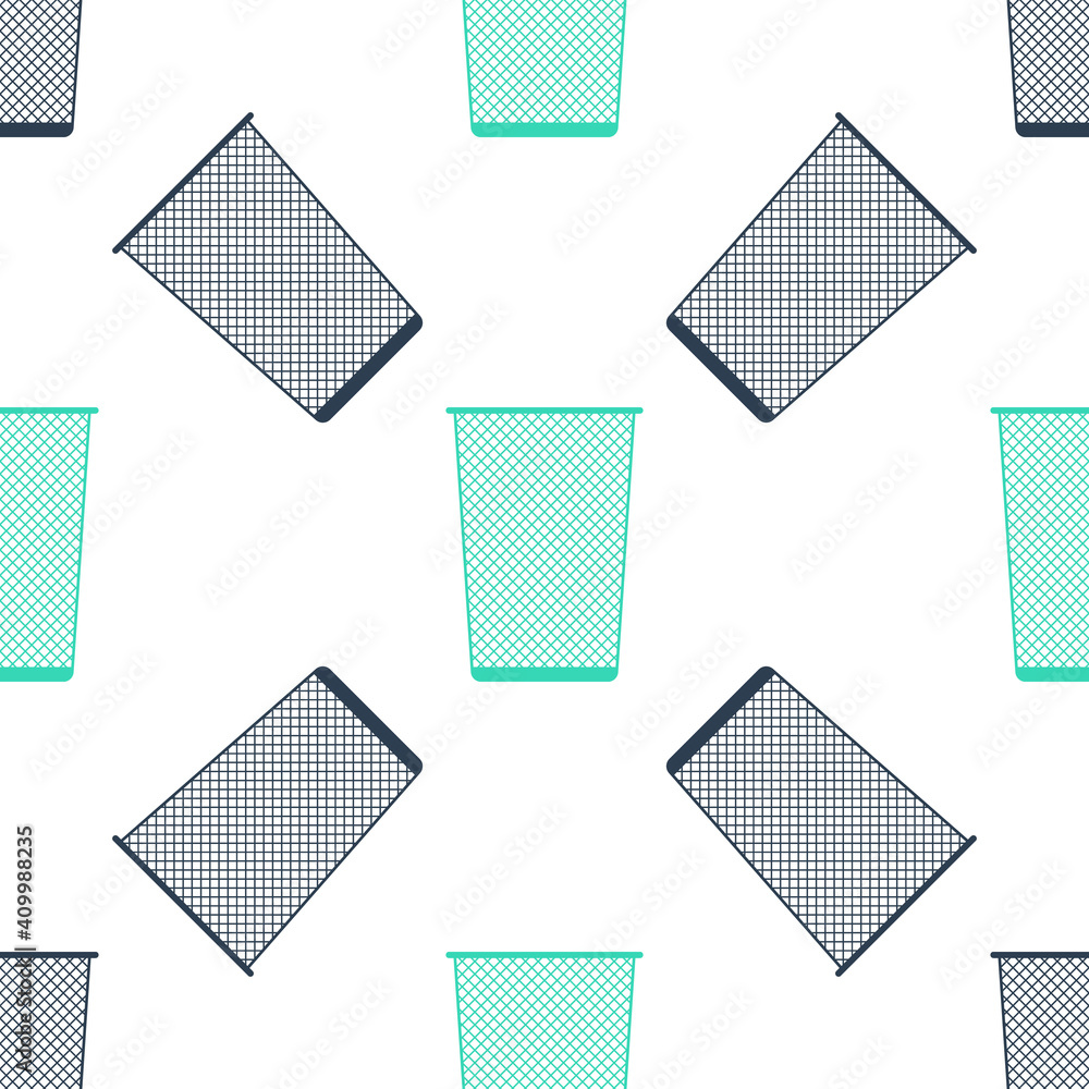 Poster green trash can icon isolated seamless pattern on white background. garbage bin sign. recycle basket