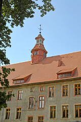 Fragment of the facade of the building of Lyceum No. 1 (Pillau school, 1903). Baltiysk, Kaliningrad...
