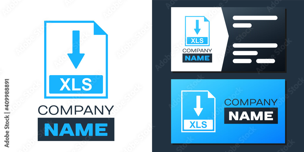 Poster logotype xls file document icon. download xls button icon isolated on white background. logo design 
