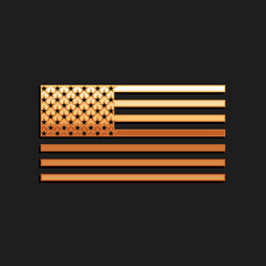 Gold American flag icon isolated on black background. Flag of USA. Long shadow style. Vector.