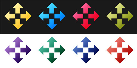 Set Arrows in four directions icon isolated on black and white background. Vector.