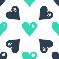 Green The hash love icon. Hashtag heart symbol icon isolated seamless pattern on white background. Vector.