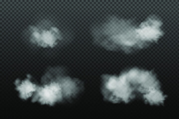 White vector cloudiness ,fog or smoke on dark checkered background.SCloudy sky or smog over the city.Vector illustration.