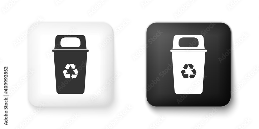 Poster black and white recycle bin with recycle symbol icon isolated on white background. trash can icon. g