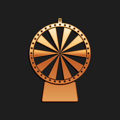 Gold Lucky wheel icon isolated on black background. Long shadow style. Vector.
