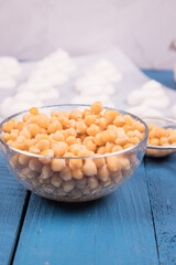 Close-up of boiled chickpeas that are the basis for Aquafaba. The concept of making homemade marshmallows without using chicken eggs