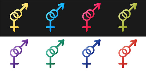 Set Gender icon isolated on black and white background. Symbols of men and women. Sex symbol. Vector.