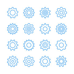 Cogs icons. Cogwheels, gears collection.  Vector line icons set
