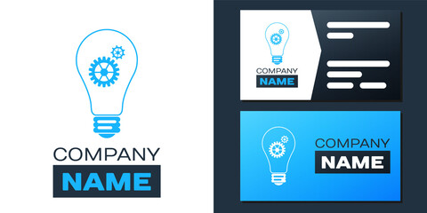 Logotype Light bulb and gear inside icon isolated on white background. Innovation concept. Logo design template element. Vector.