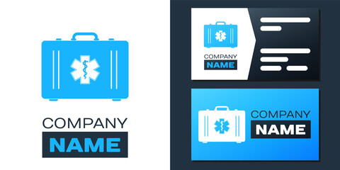 Logotype First aid kit and Medical symbol of the Emergency - Star of Life icon isolated on white background. Medical box with cross. Healthcare concept. Logo design template element. Vector.