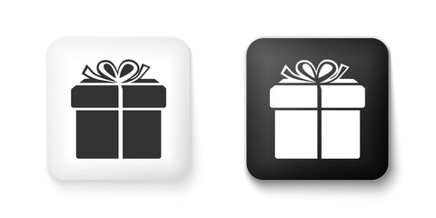 Black and white Gift box icon isolated on white background. Square button. Vector.