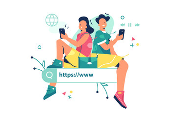 Web search on smartphone vector illustration. People search information on internet page flat style. Technology, development and online concept. Isolated on white background