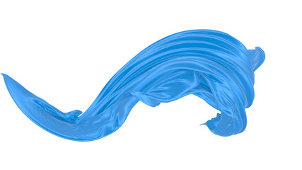 Beautiful flowing fabric of blue wavy silk or satin. 3d rendering image.