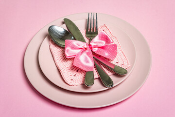 Romantic dining table in pink colors